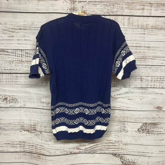 Vintage Rose Brand Short Sleeve Sweater Blue White Medium - Picture 5 of 5